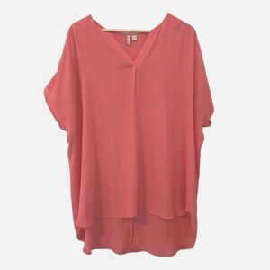 Women's 18 / 20 W Coral Pink PLUS Soft Cap Sleeve Relaxed Pullover Casual Blouse